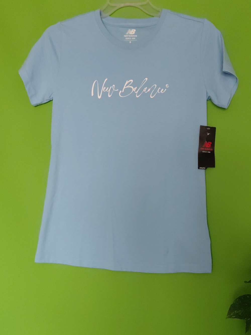 New Balance Women's Sky Blue Script Logo T-shirt, Sz. S, NWT